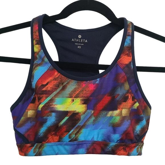 Athleta Womens Sz XS Multicolor Abstract Sports Bra Athleticwear Athleisure - Picture 1 of 3